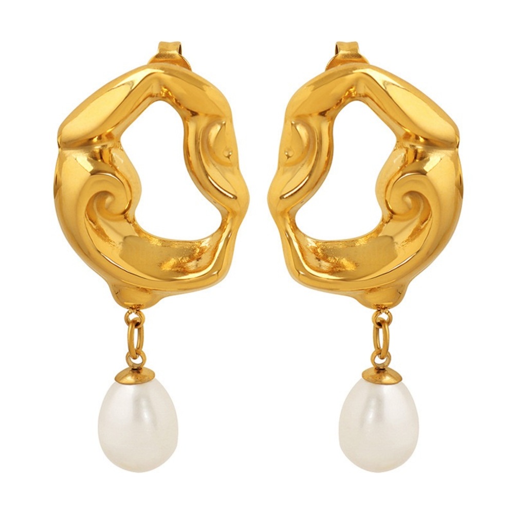 18K Gold Plated Irregular Shape Earrings*Vintage Earrings*Pearl Earrings*ML - Picture 5 of 9